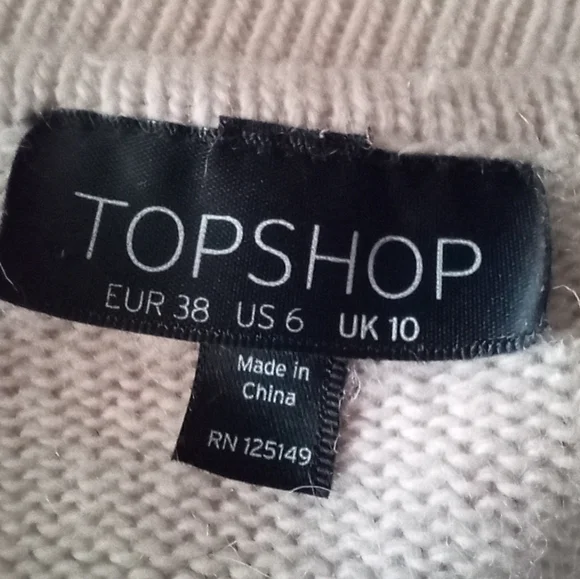 Topshop Crop Angora Crew Neck Crop, orange pearls & jewels 3/4 sleeve, 6 - Picture 7 of 14